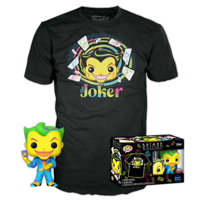 Batman The Animated Series: Joker (Blacklight) Funko Pop! & Tee (XL) 1 Batman The Animated Series: Joker (Blacklight) Funko Pop! & Tee (XL)